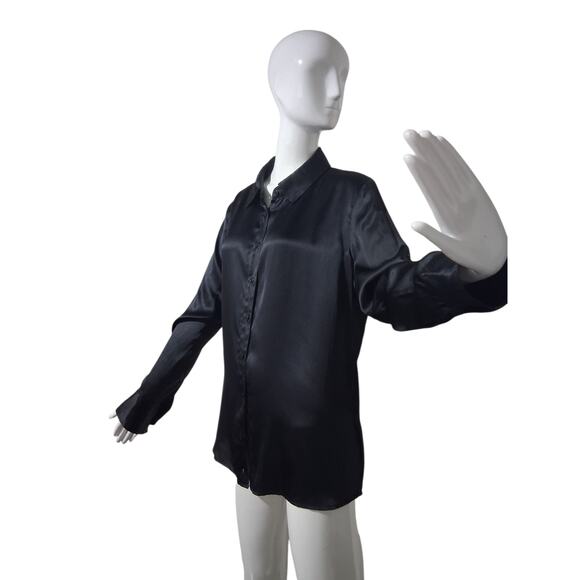 Reformation Quiet Luxury Women's size XL Black 100% Silk Button Up Old Money Top - Picture 12 of 16